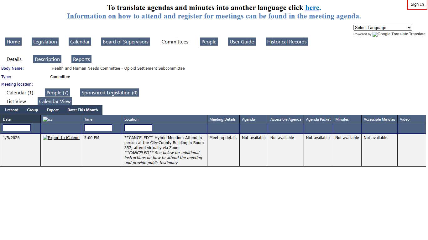 Dane County - Health and Human Needs Committee - Opioid Settlement Subcommittee